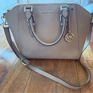 Michael Kors Beige Leather Purse (with handles and detachable shoulder strap)